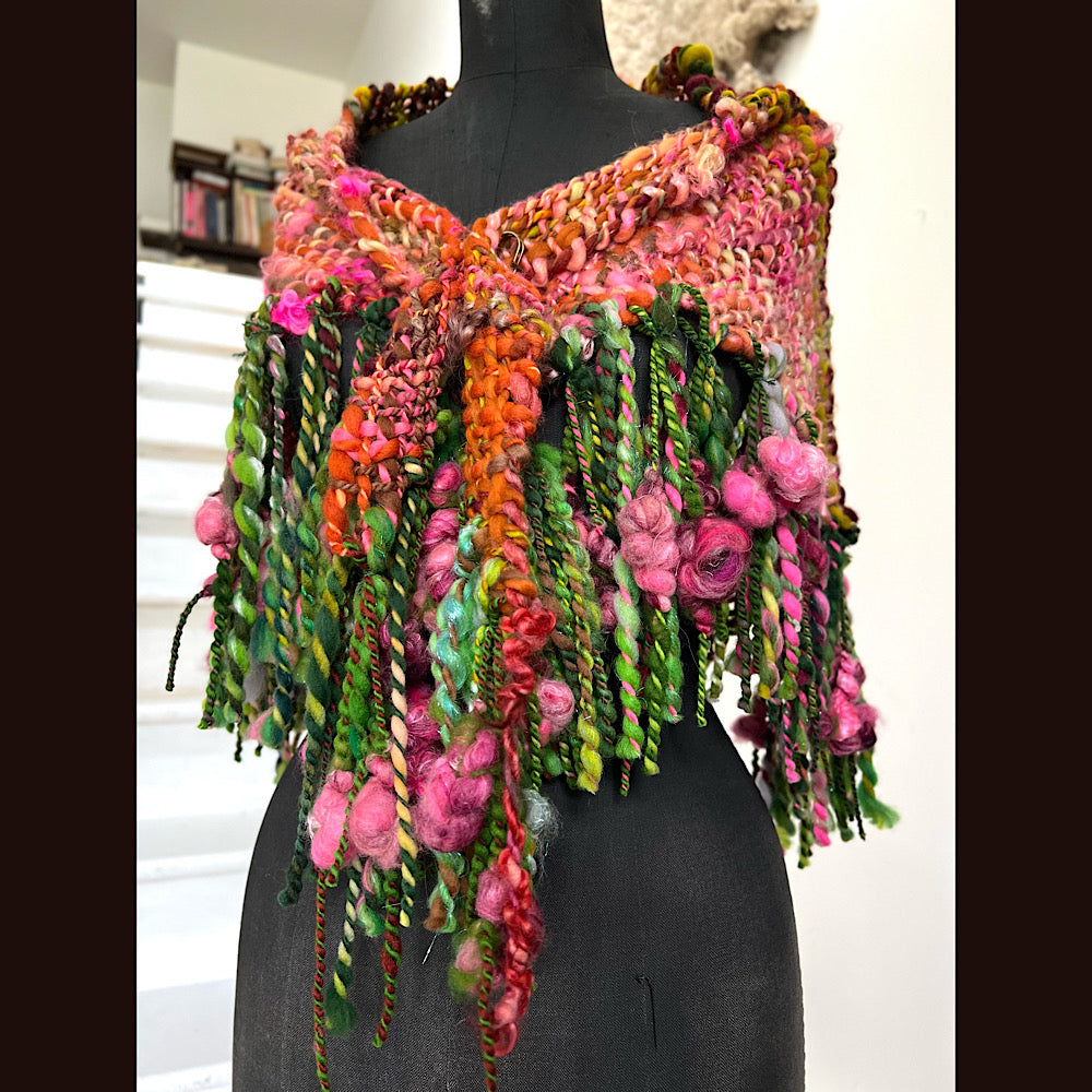 Sunset Rose / Woven Shawl / 66” X 30”