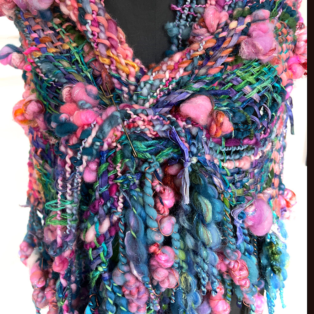 Ocean Rose / Woven Shawl / 82” X 35”/ Brooch sold separately