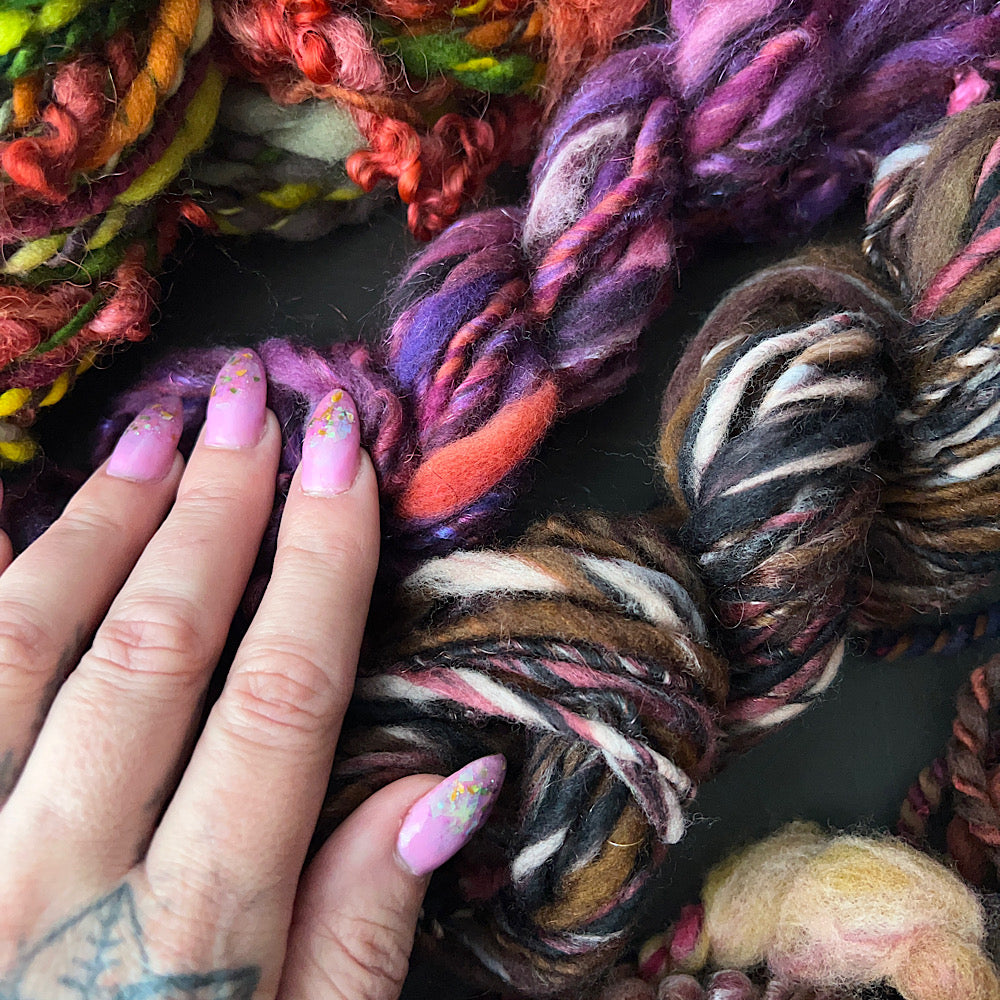 Large lot of fall colors hand spun 12.3 oz