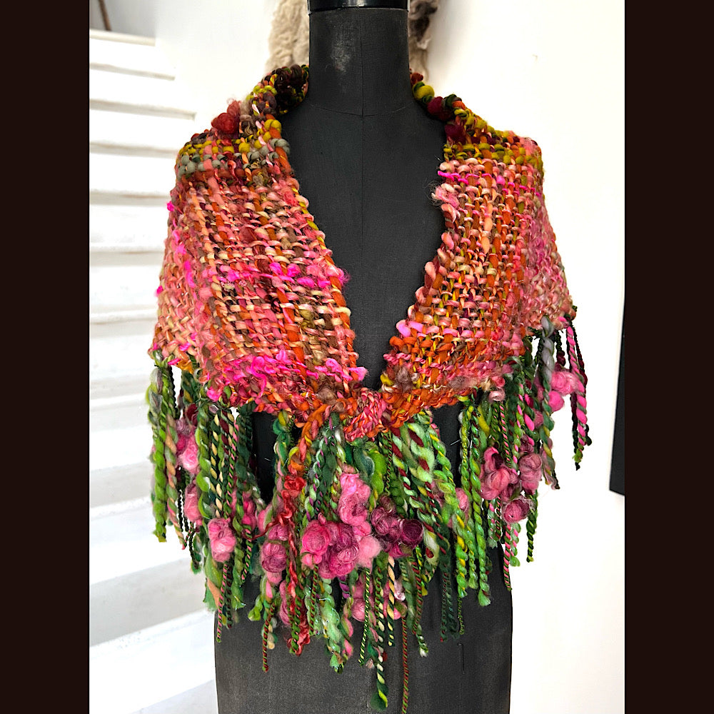 Sunset Rose / Woven Shawl / 66” X 30”