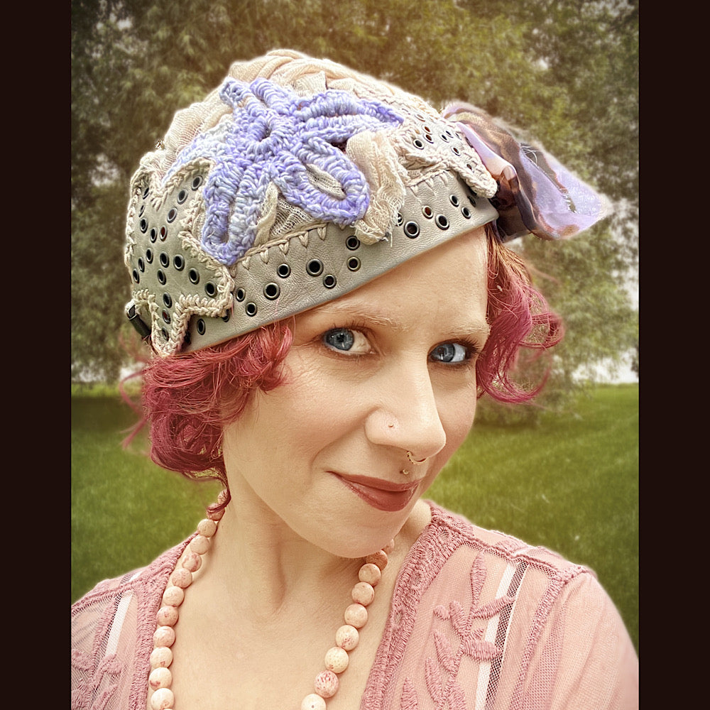 Starfish hat / Leather silk and crochet/ size medium large