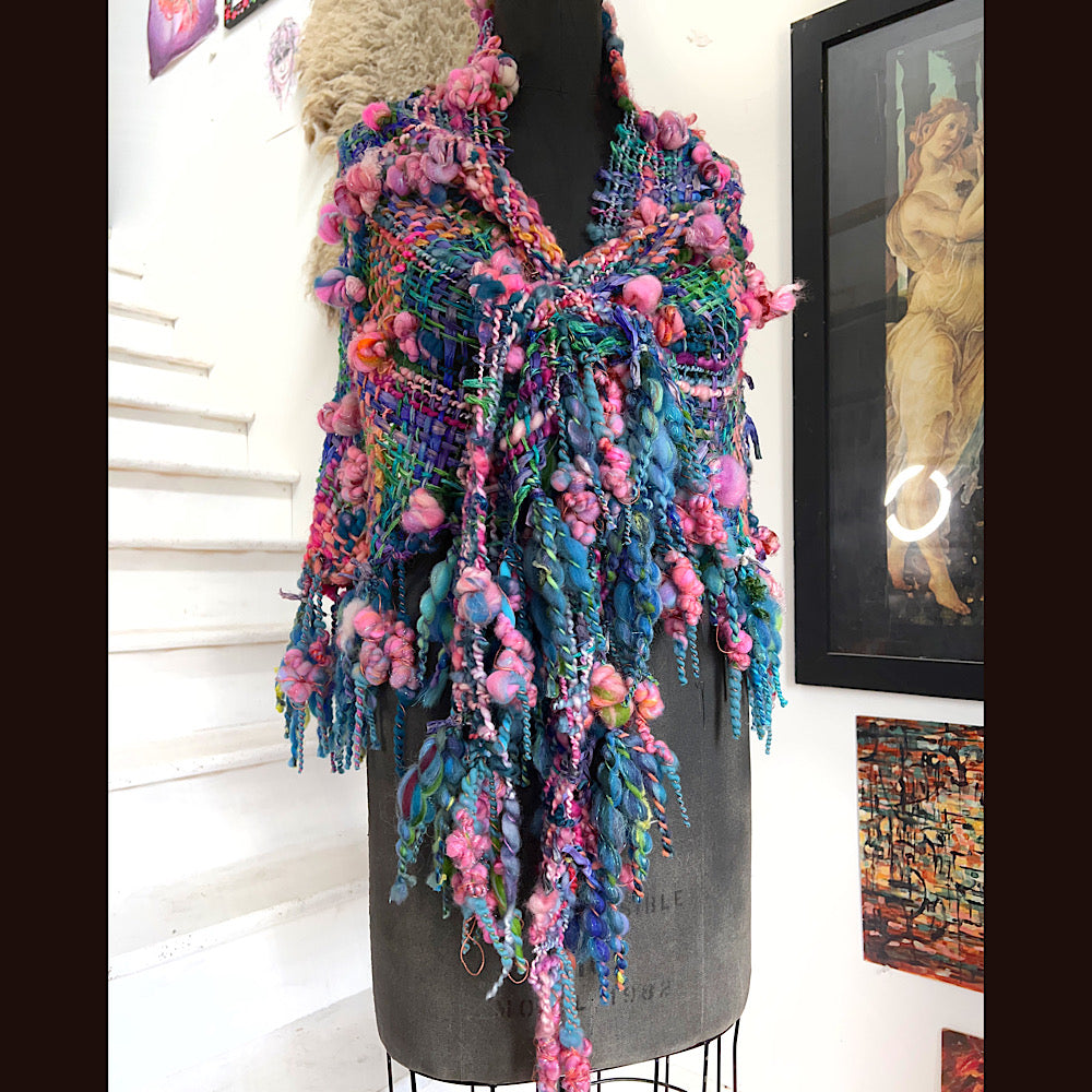 Ocean Rose / Woven Shawl / 82” X 35”/ Brooch sold separately