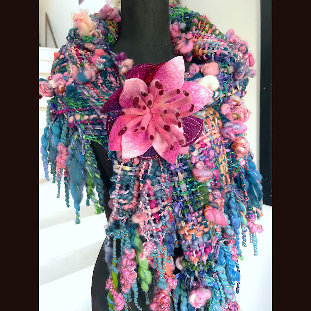 Ocean Rose / Woven Shawl / 82” X 35”/ Brooch sold separately