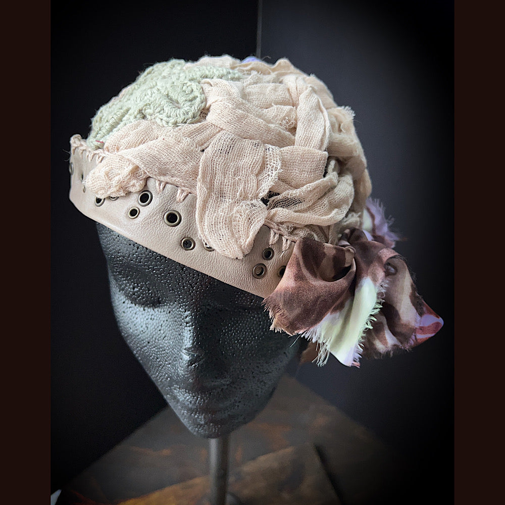 Starfish hat / Leather silk and crochet/ size medium large