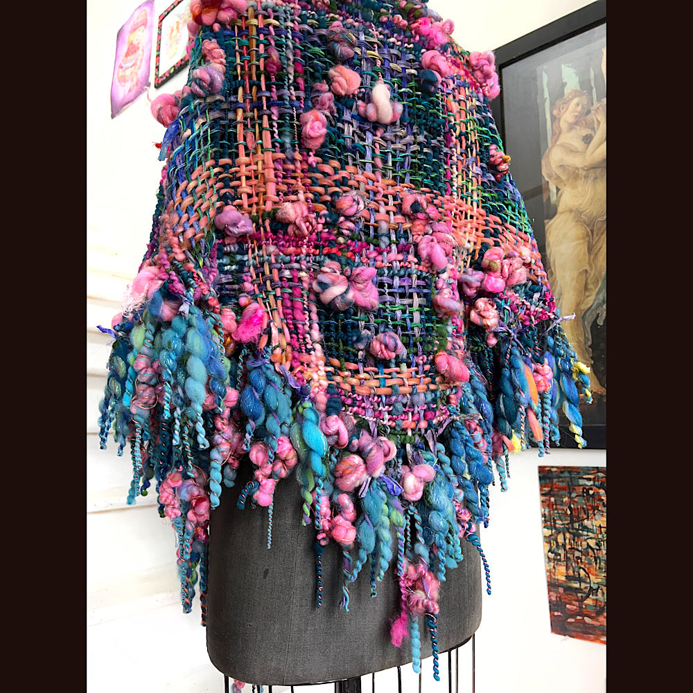 Ocean Rose / Woven Shawl / 82” X 35”/ Brooch sold separately