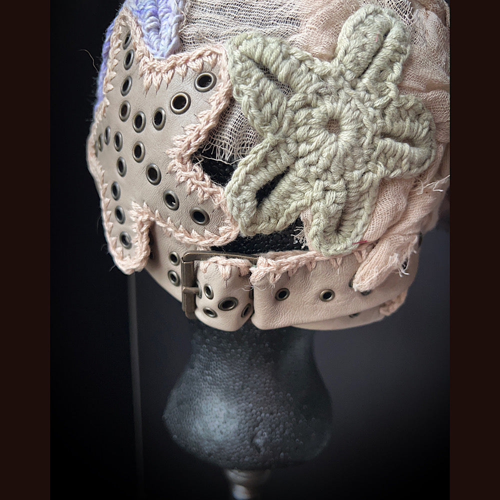 Starfish hat / Leather silk and crochet/ size medium large