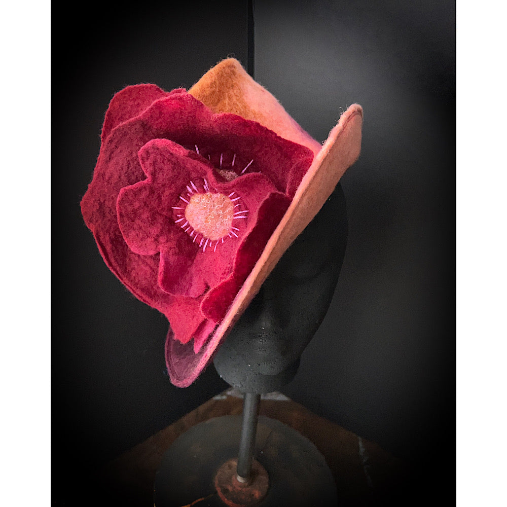 Felted top hat with rose - 23.5”