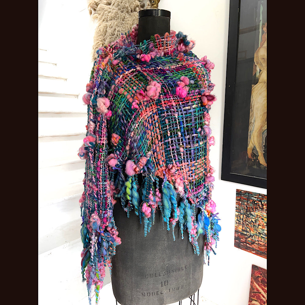 Ocean Rose / Woven Shawl / 82” X 35”/ Brooch sold separately