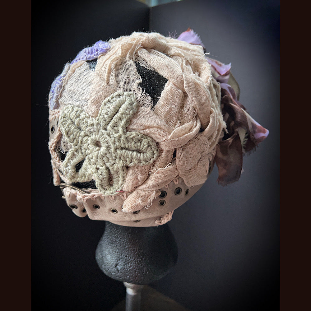 Starfish hat / Leather silk and crochet/ size medium large