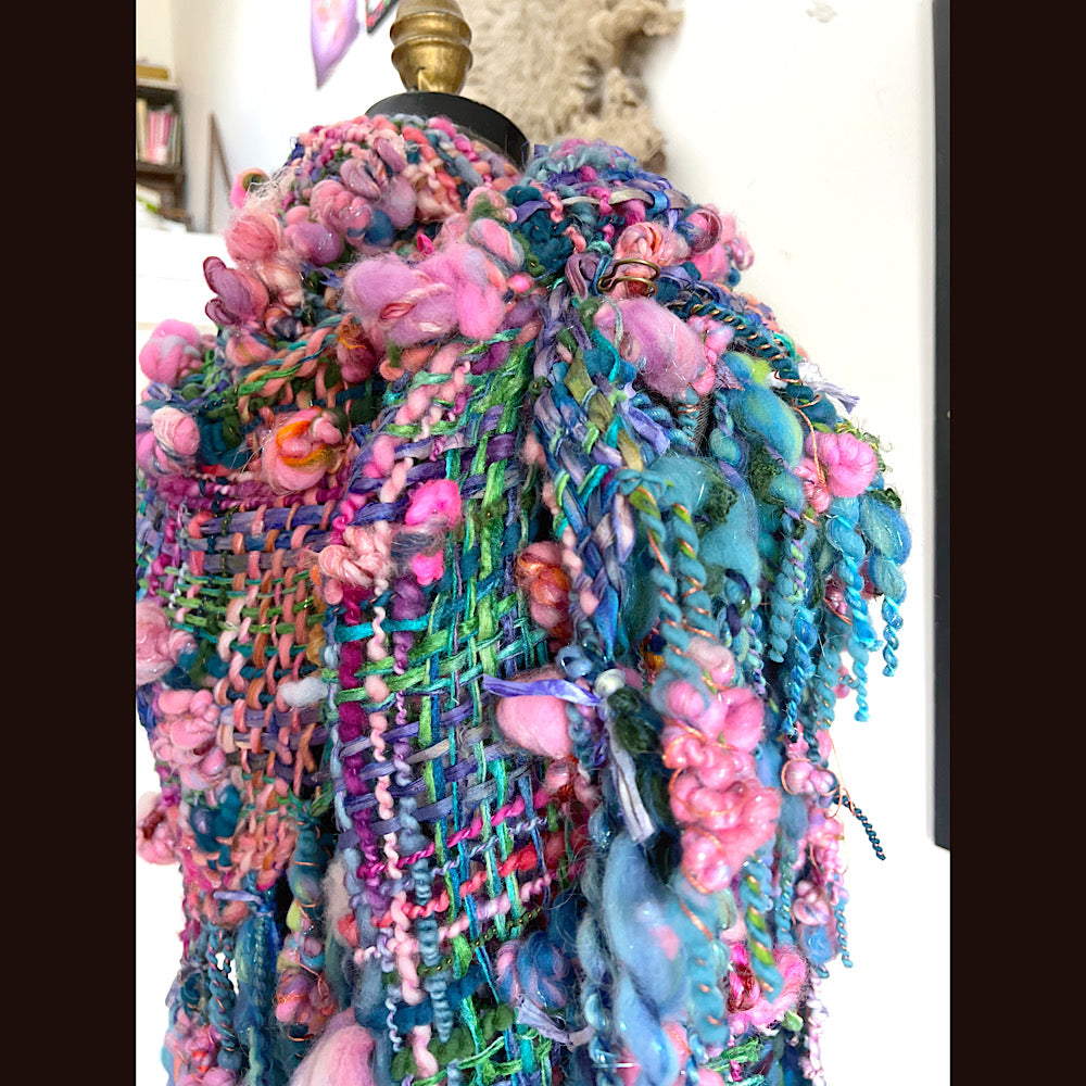 Ocean Rose / Woven Shawl / 82” X 35”/ Brooch sold separately