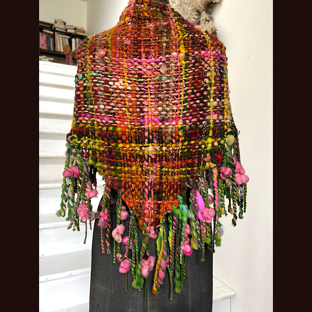 Sunset Rose / Woven Shawl / 66” X 30”