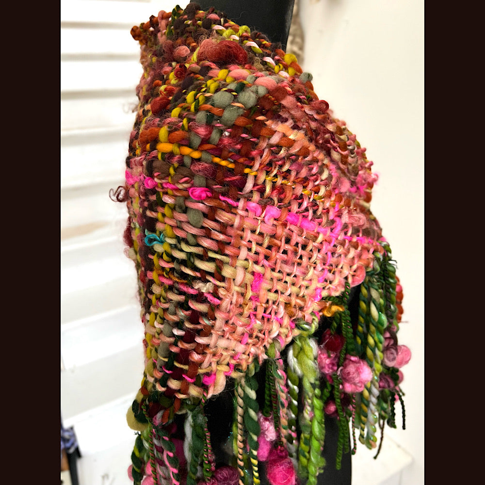 Sunset Rose / Woven Shawl / 66” X 30”