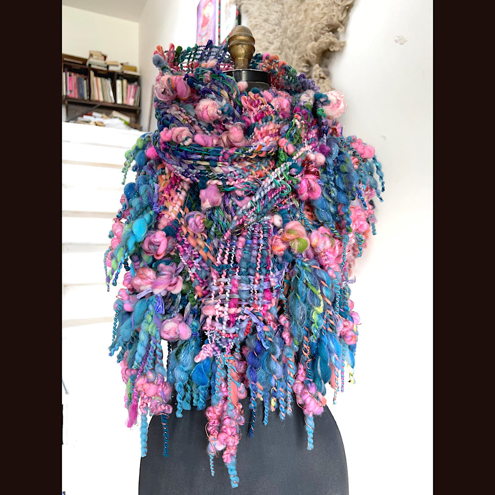 Ocean Rose / Woven Shawl / 82” X 35”/ Brooch sold separately