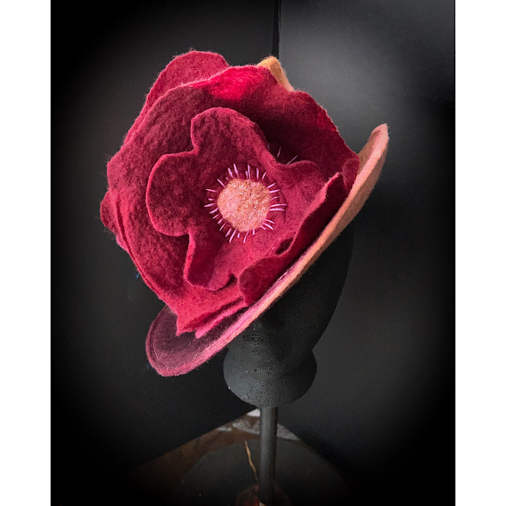 Felted top hat with rose - 23.5”