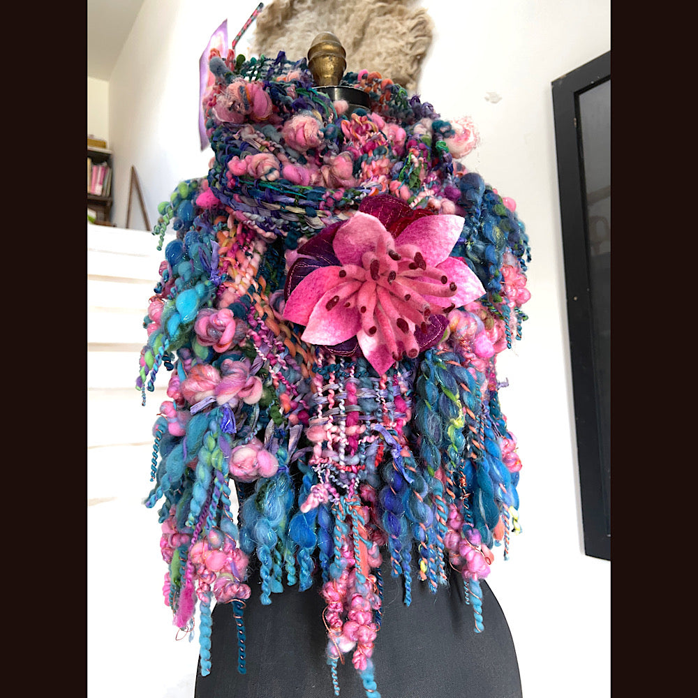 Ocean Rose / Woven Shawl / 82” X 35”/ Brooch sold separately