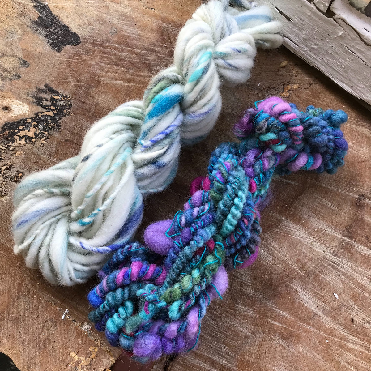 Blue and white hand spun yarn kit 100 grams - Mynoush