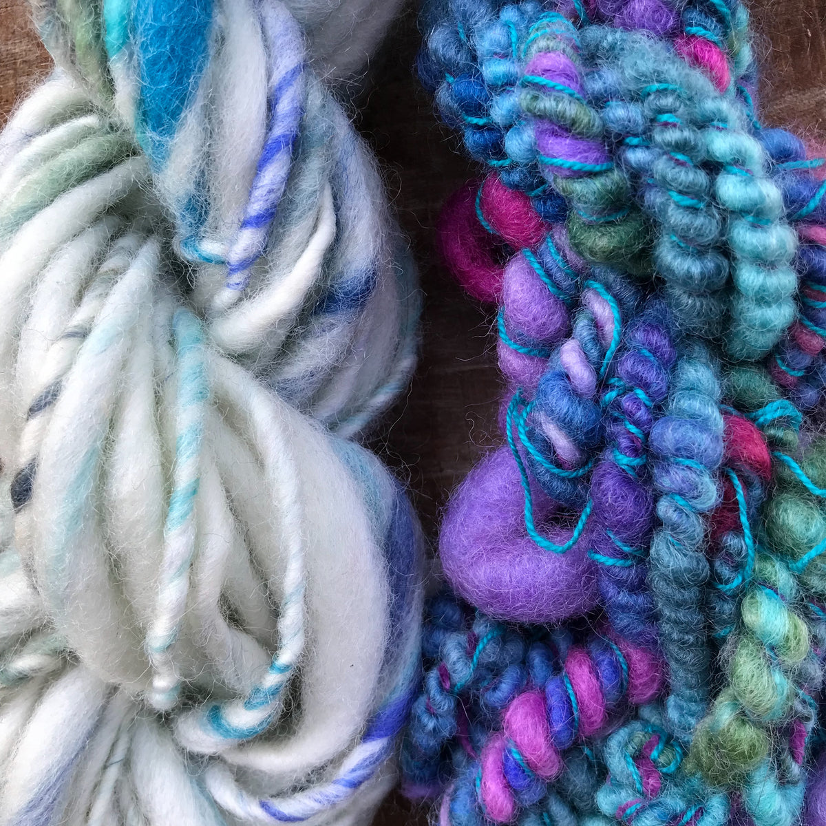 Blue and white hand spun yarn kit 100 grams - Mynoush