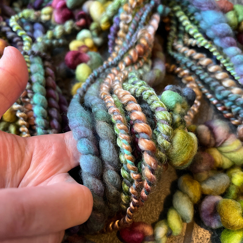 Golden teal - bubbly art yarn