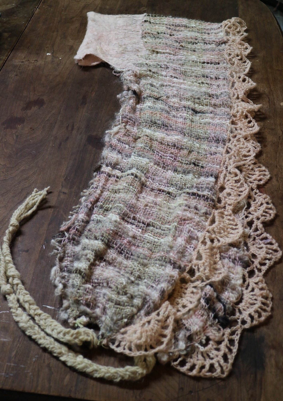 Summer woven and felted hooded scarf - Natural colours with blush pink - Mynoush