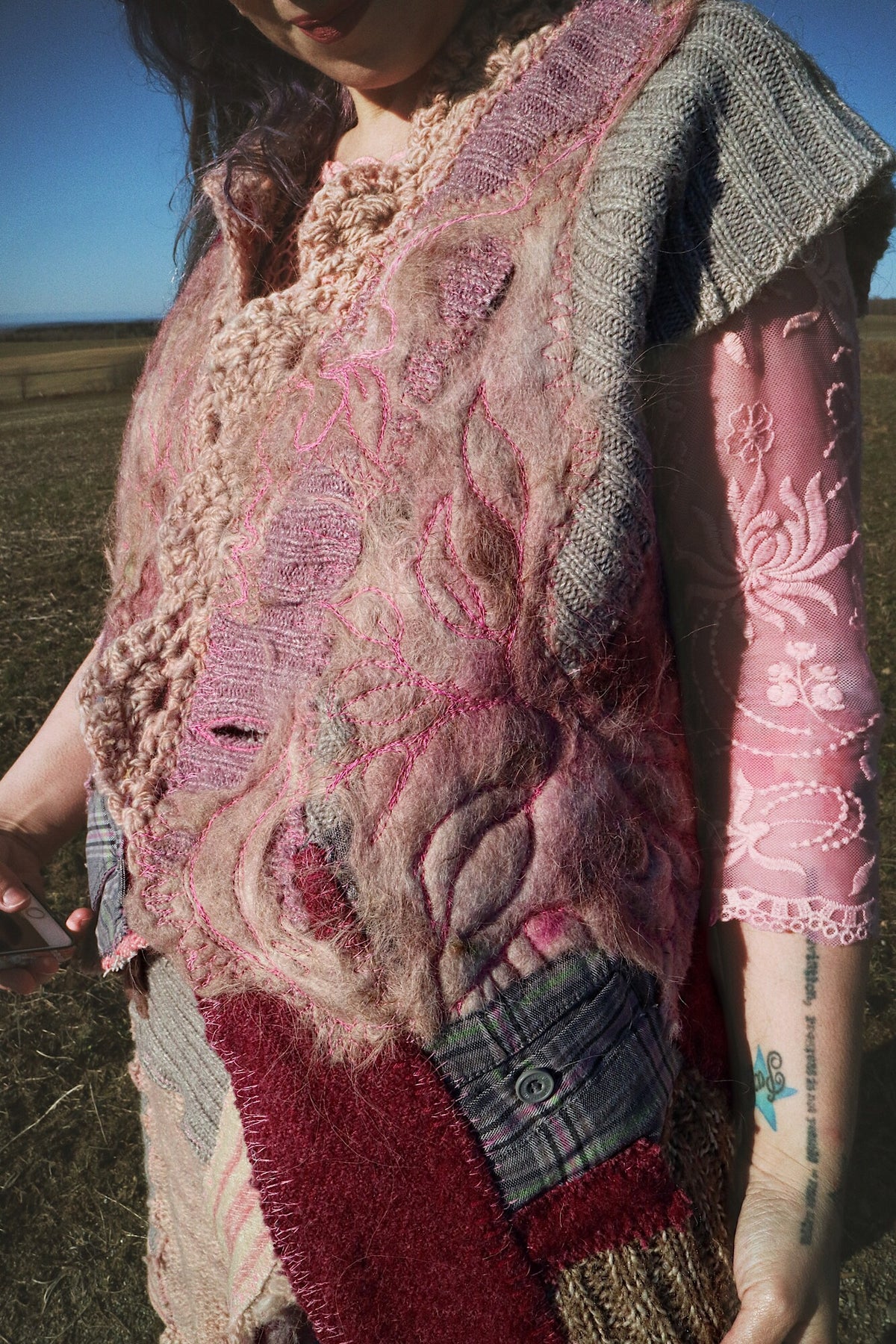 Sleeveless patchwork jacket vest size medium large - Mynoush