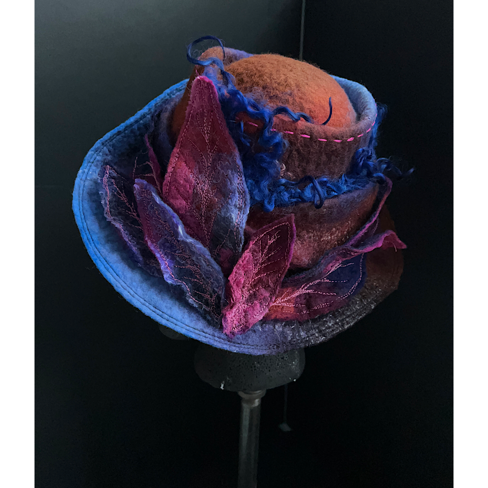 Felted top hat with leaves - 23”