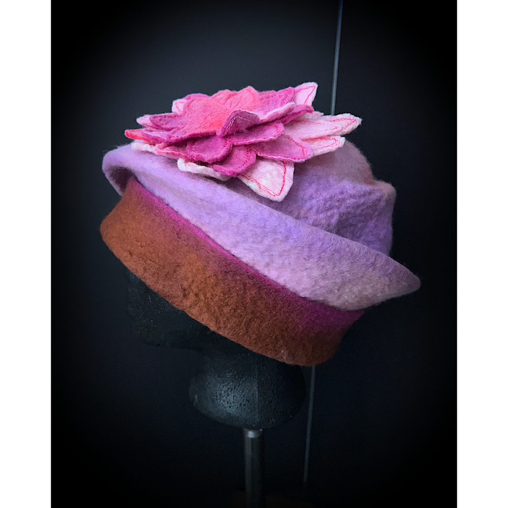 Felted beret hat with rose size 23.5”