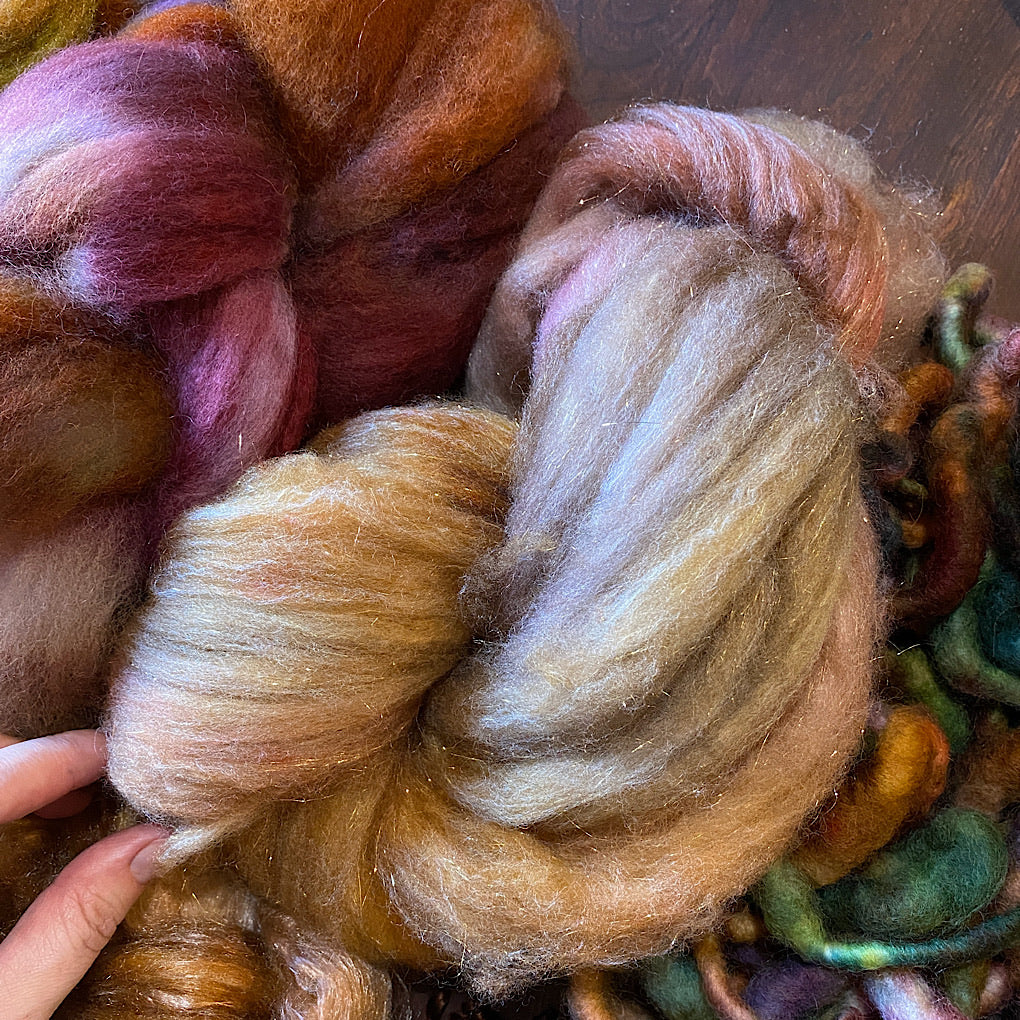 Gold Spinning kit Hand dyed roving