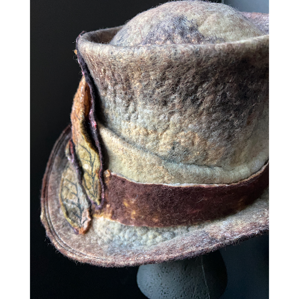 Felted top hat with leaves - 23.5”