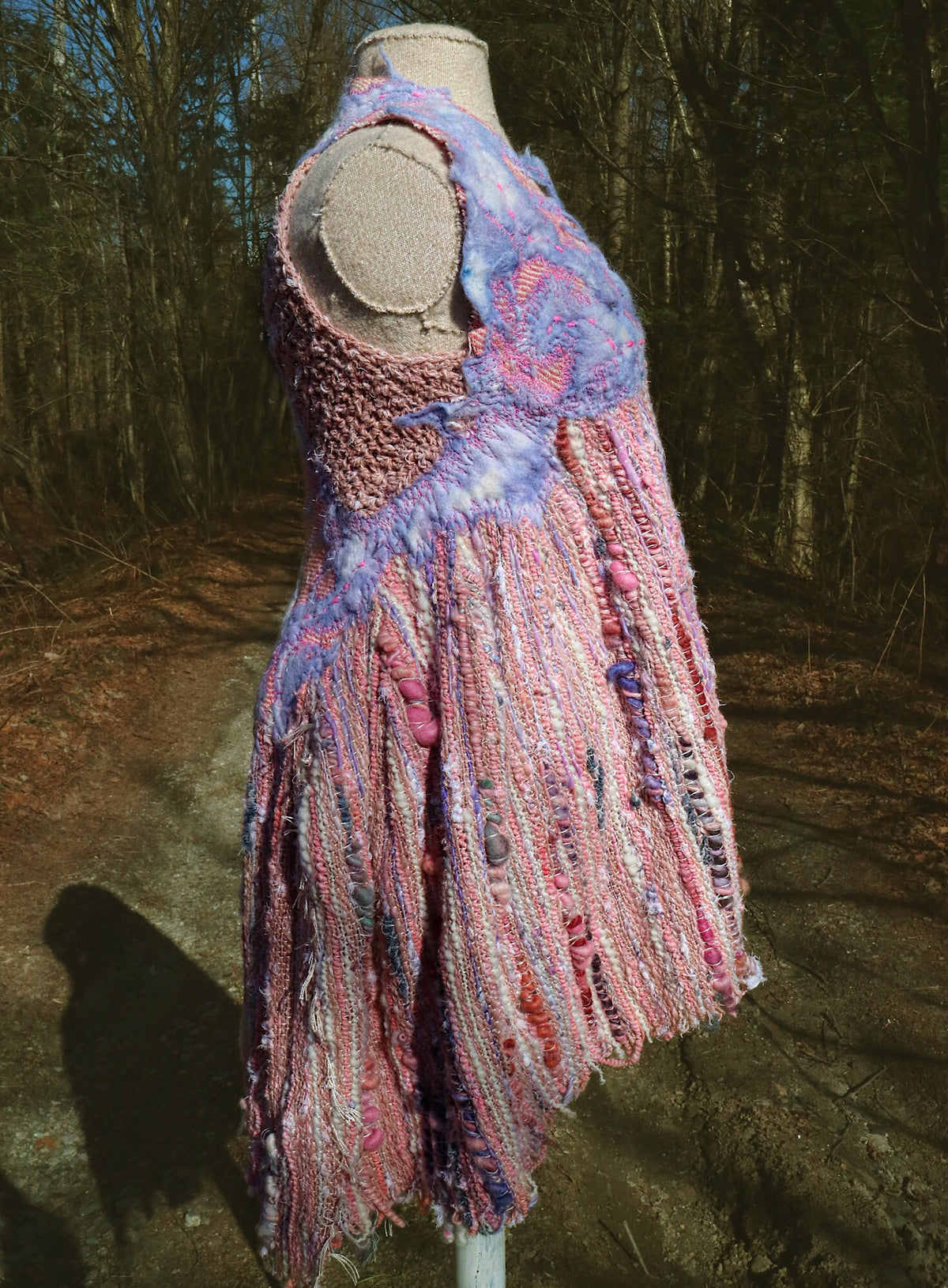 Pink hand woven dress with felt and quilting size medium - Mynoush