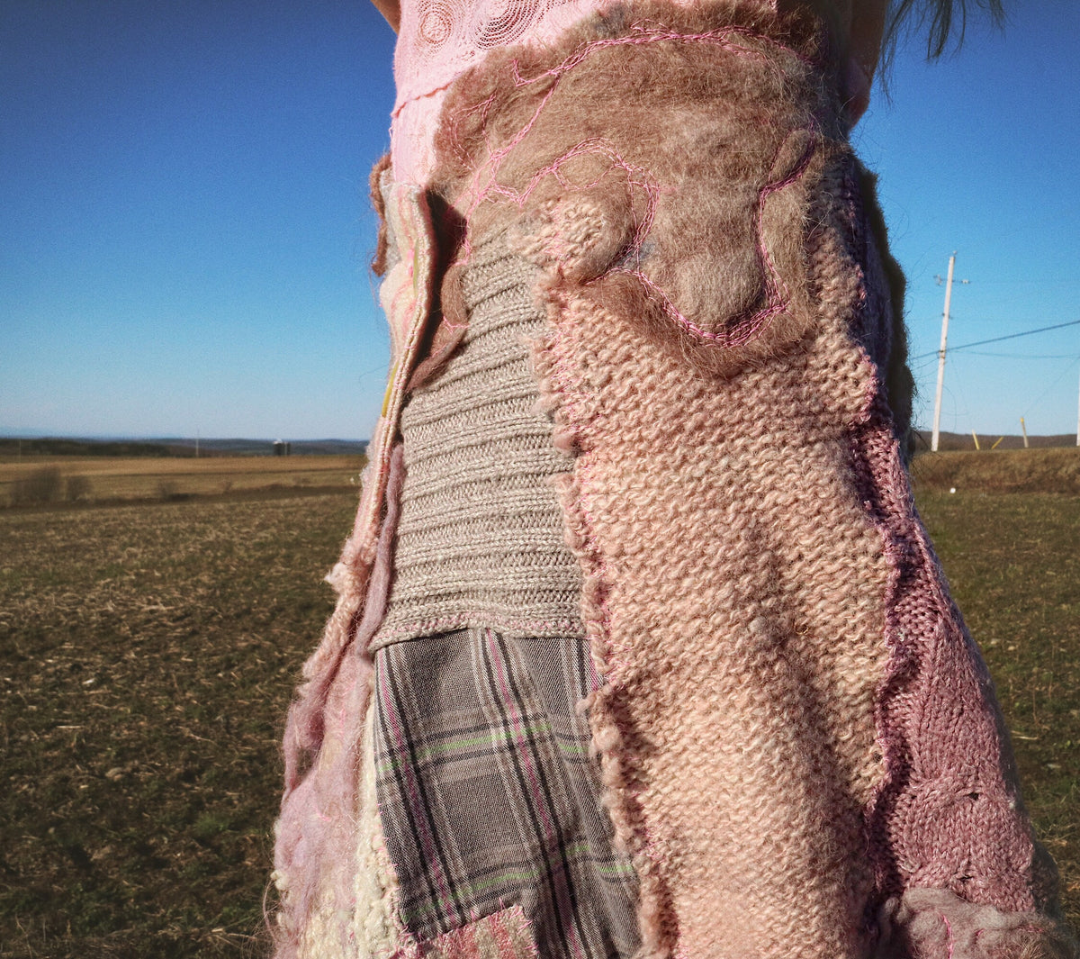 Recycled sweaters patchwork skirt purple and pink Size medium large - Mynoush