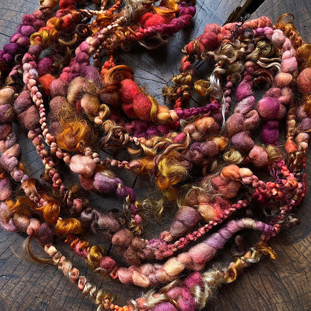 Burgundy Jumbo boucle art yarn with locks