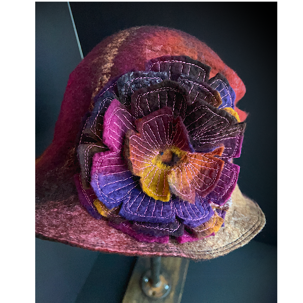 Felted cloche hat with rose - 23”