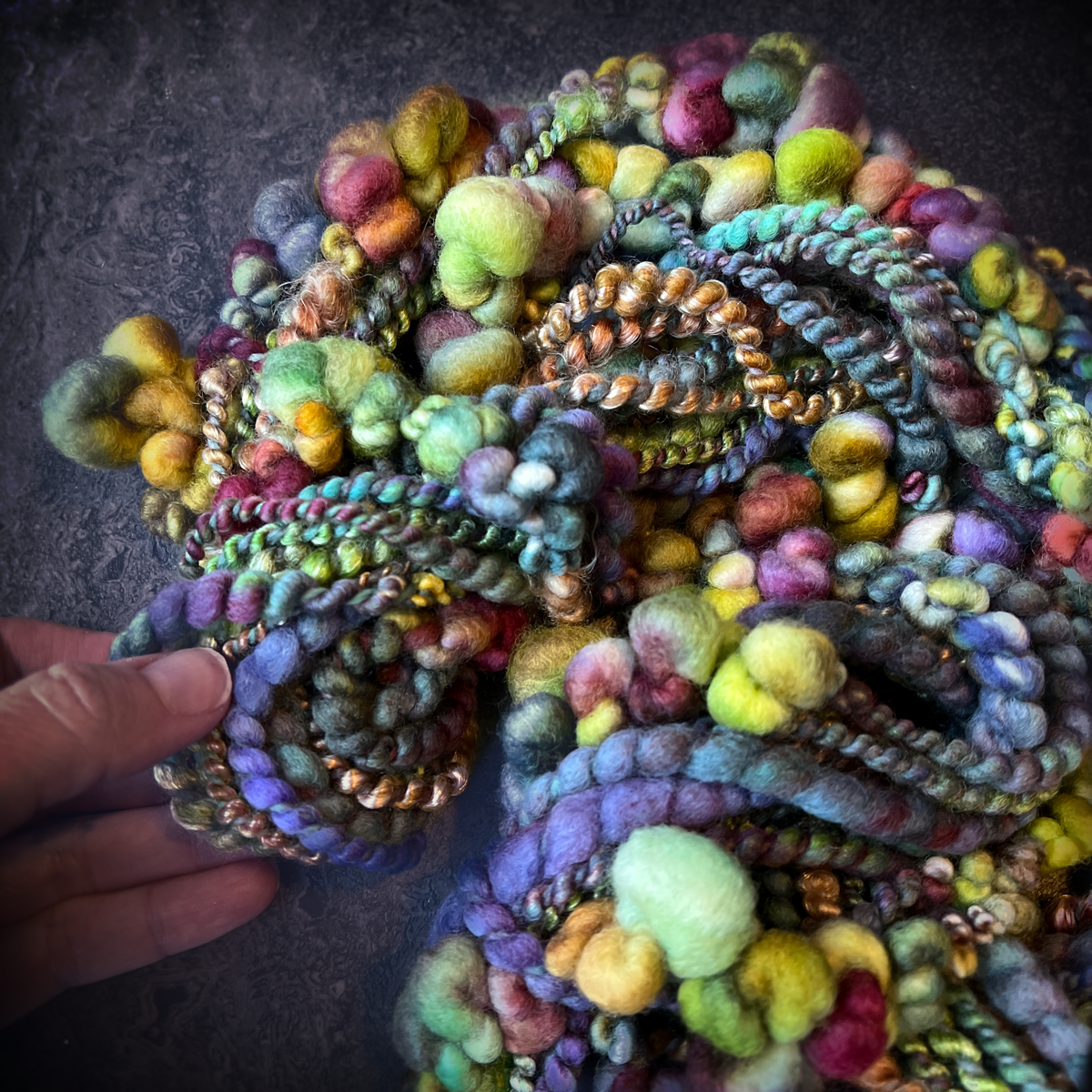 Golden teal - bubbly art yarn