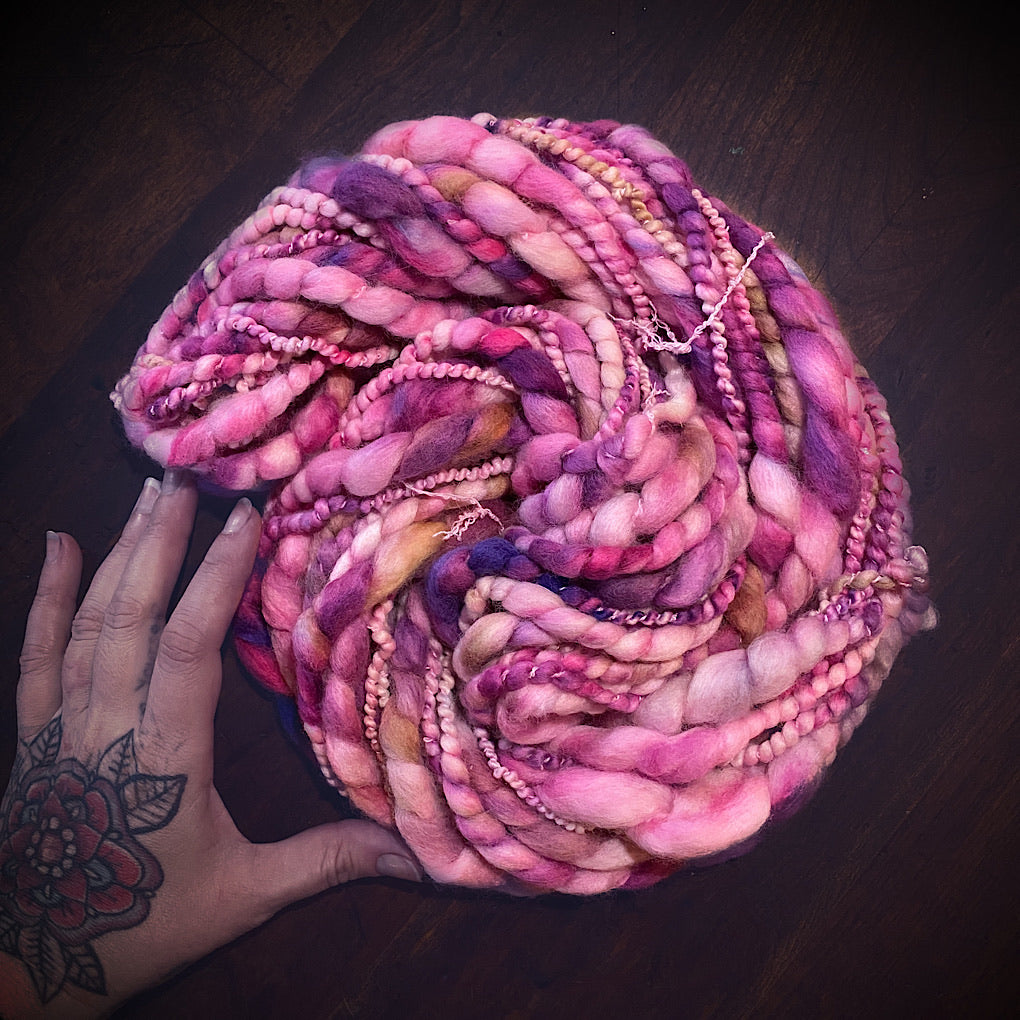 Pink latte jumbo spiral merino yarn