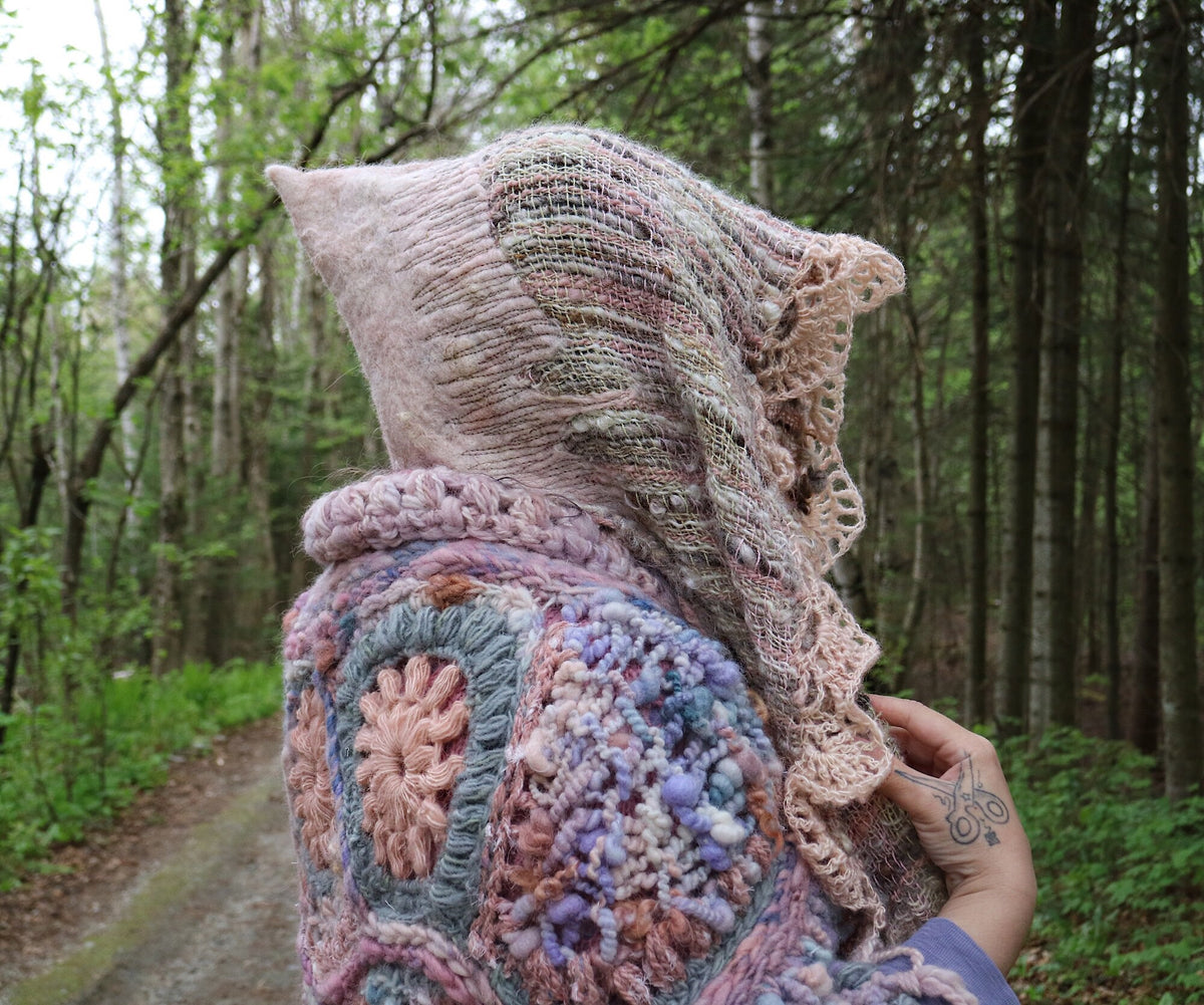 PDF Guide Of my Hooded Scarf summer version -sew in Hood-English- 21 pages 57 photos, instant download, weaving, felting, quilting - Mynoush