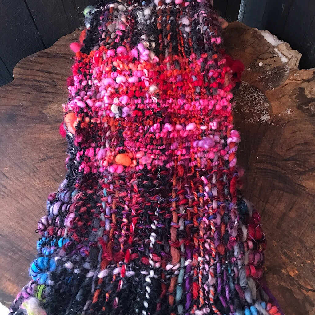 Red and black woven scarf