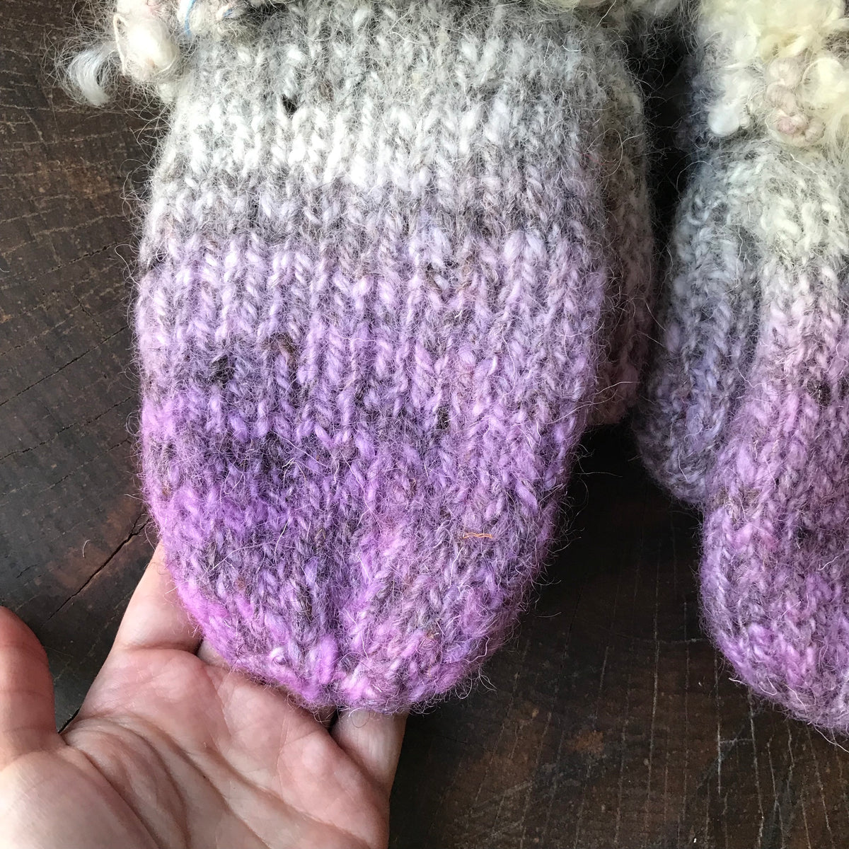 Purple and grey knitted and felted mittens - Medium size - Mynoush