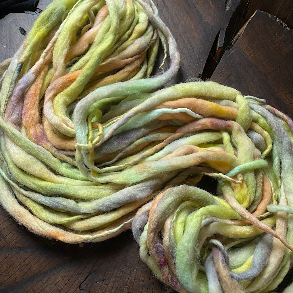 Earthy green Thick and thin hand spun yarn