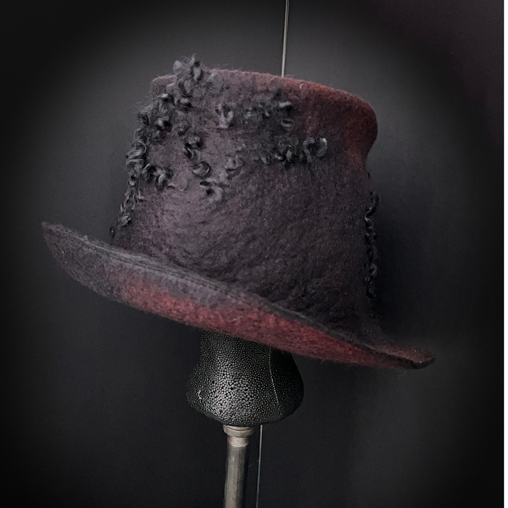 Felted top hat with rose size 24” large