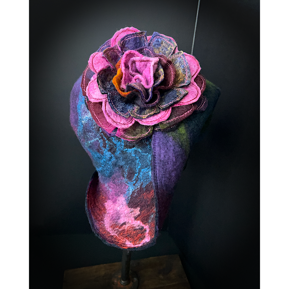 Felted flapper’s hat with rose size 24” large