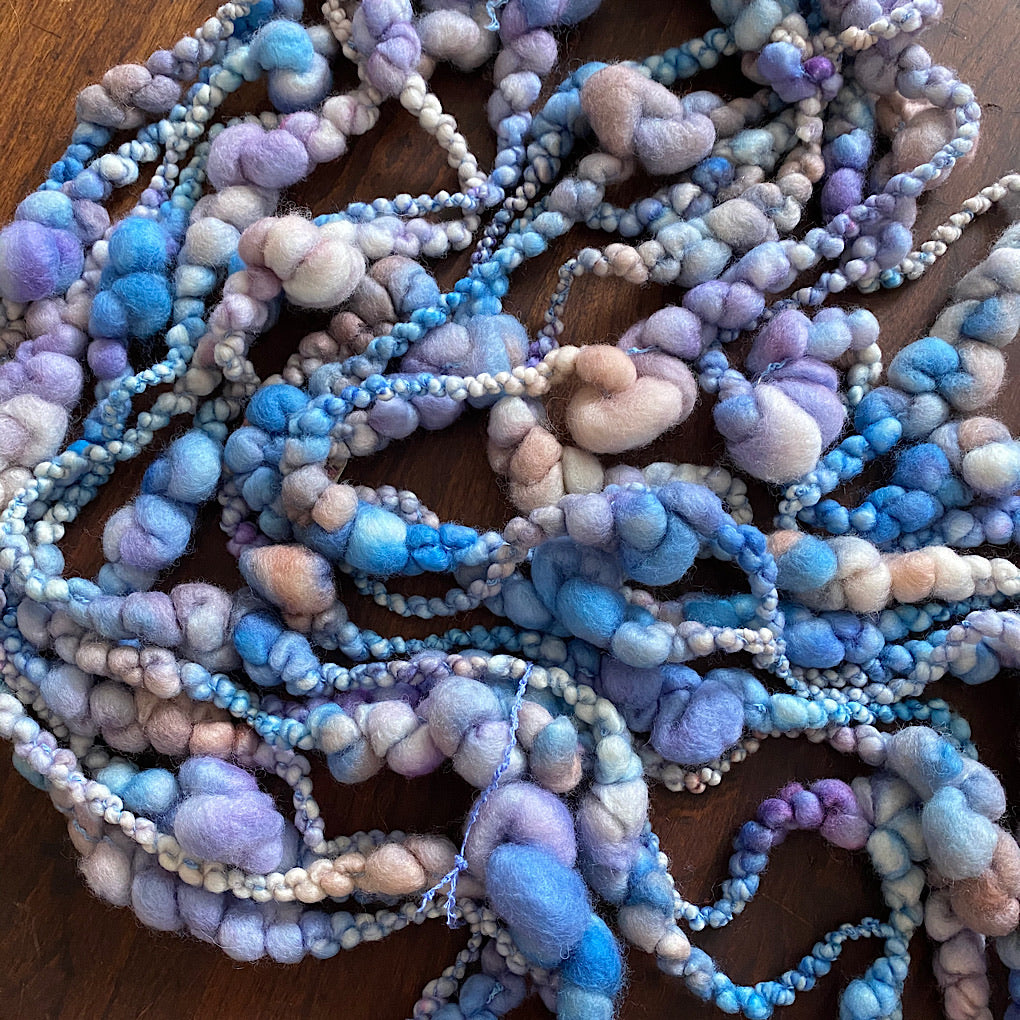 Blue lavender blush Jumbo boucle Art yarn