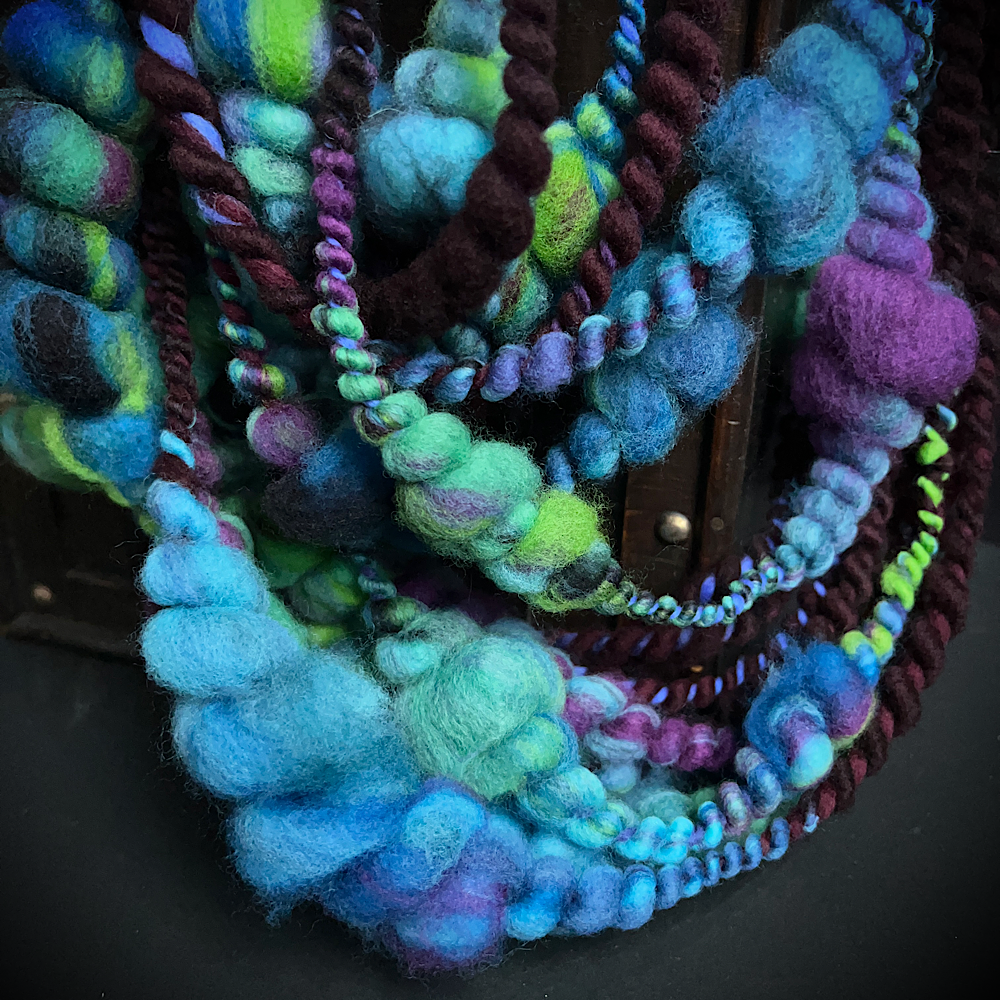 Turquoise thick and thin art yarn