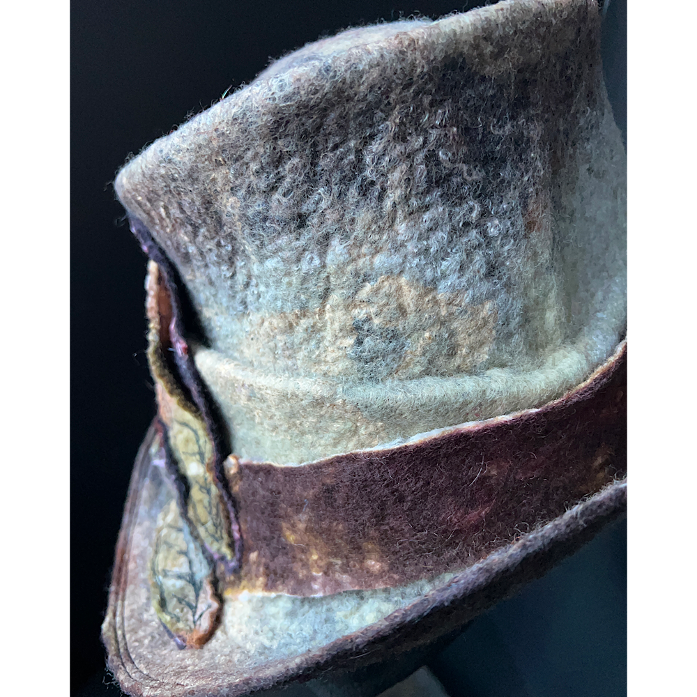 Felted top hat with leaves - 23.5”