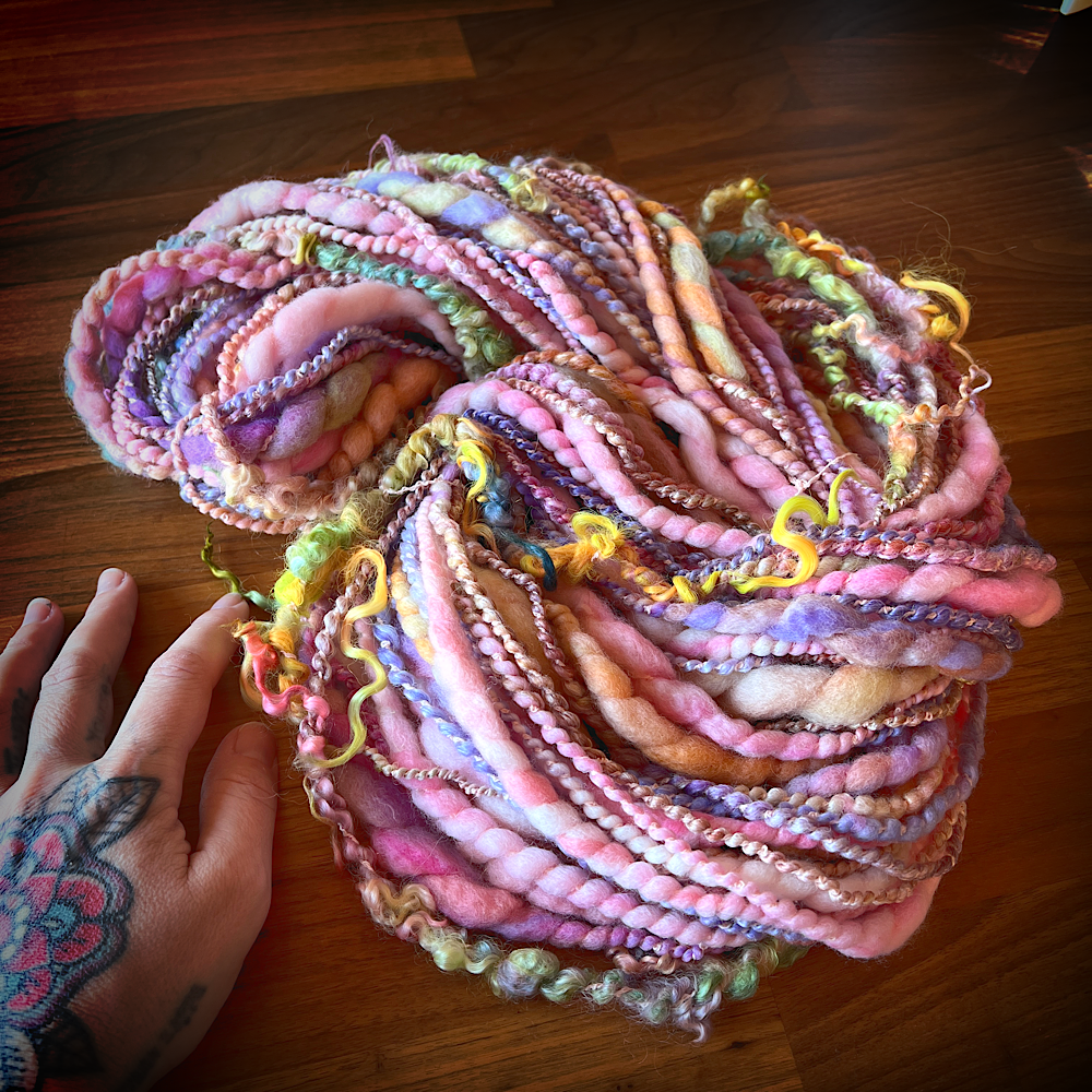 Peach blossom - spiral hand spun yarn