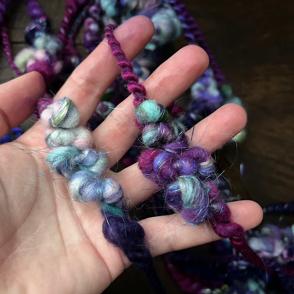 Violet and Daisies art yarn