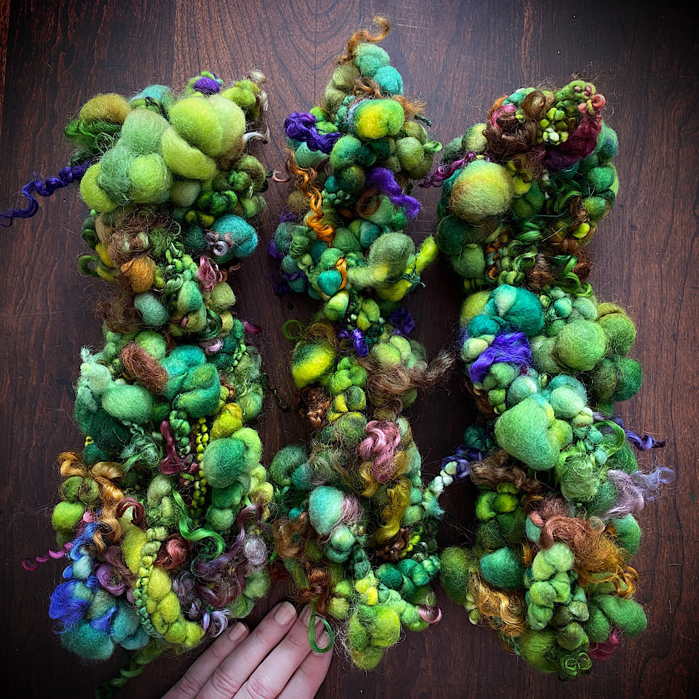 Set of Woodland Jumbo boucle Art yarn with locks