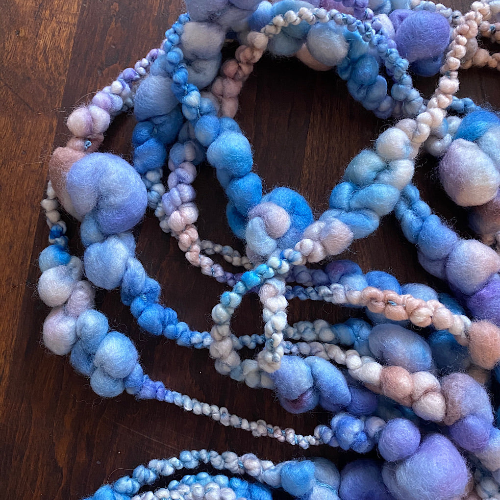 Blue lavender blush Jumbo boucle Art yarn