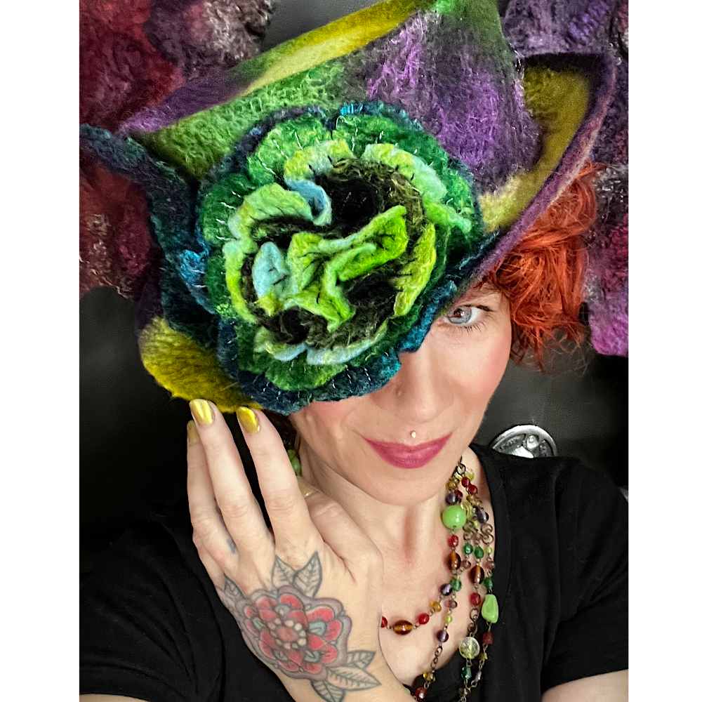 Felted top hat with rose - 22.5”