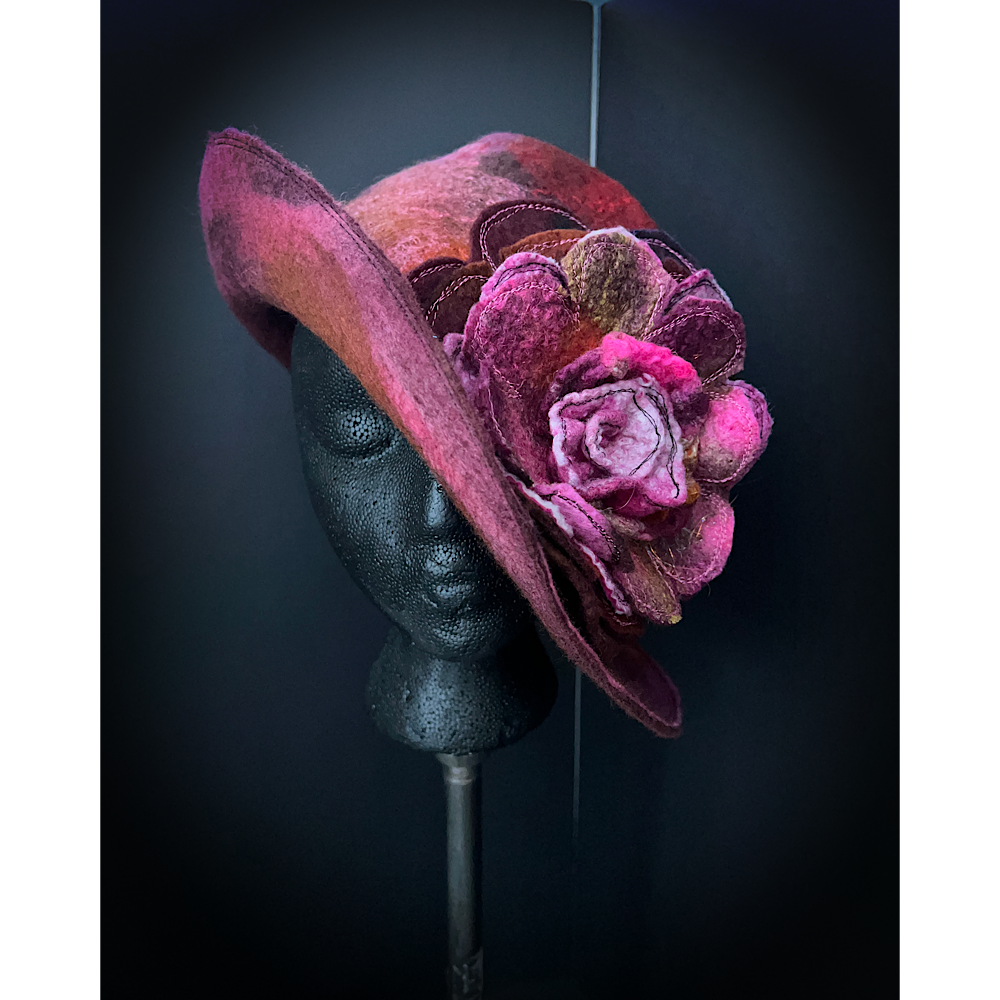 Felted hat with rose size 24” large