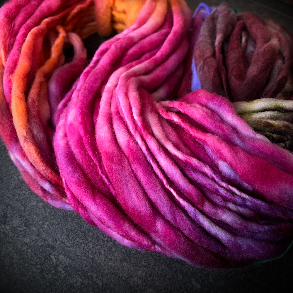 Thick and thin Floralies hand spun yarn